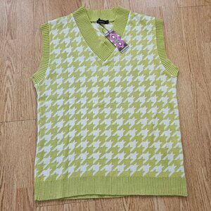Women's BooHoo Dogtooth Flannel Sweater Tank Top - Large - Bright Green - NWT